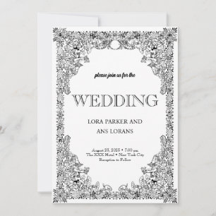 Invitation Élégante calligraphie Mariage noir et blanc Invita