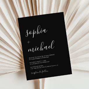 Invitation Élégante calligraphie moderne Mariage noir et blan