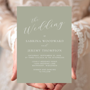 Invitation Élégante Calligraphie Moderne Mariage Vert Sauge