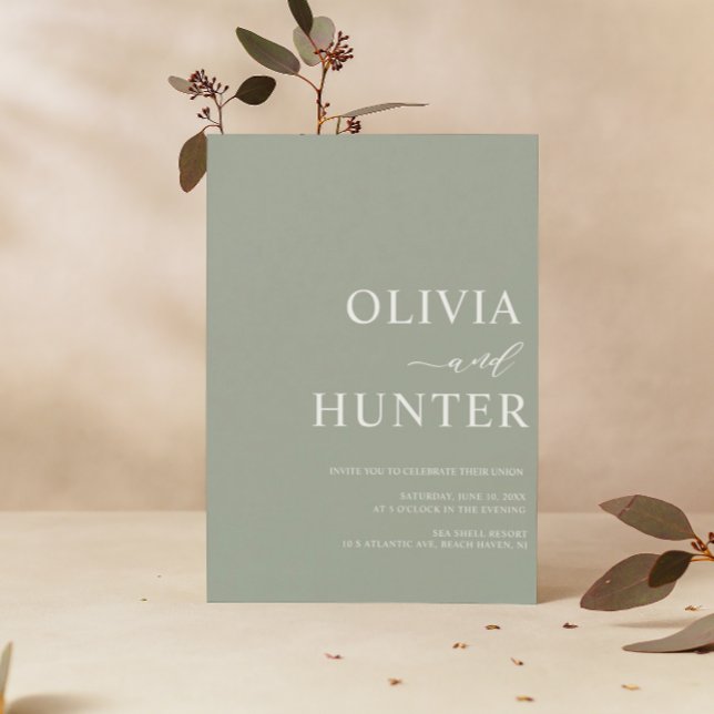 Invitation Élégante calligraphie moderne Sage Mariage vert (Créateur téléchargé)