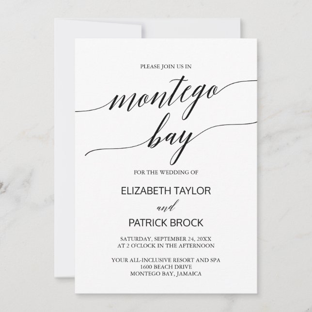 Invitation Élégante calligraphie Montego Bay Mariage (Devant)