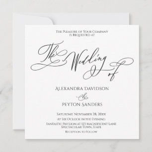 Invitation Élégante calligraphie noir & blanc "Le Mariage de"