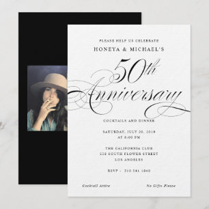 Invitation Élégante calligraphie noir et blanc 50e anniversai