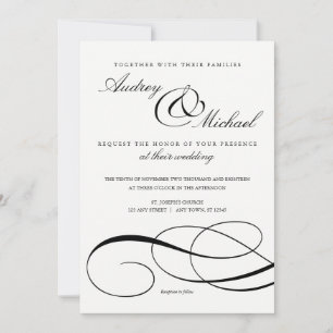 Invitation Élégante calligraphie Noir et Blanc Mariage Invita