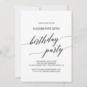 Invitation Élégante calligraphie noire fête d'anniversaire