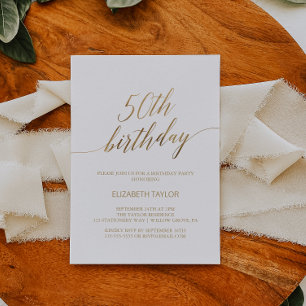 Invitation Élégante calligraphie or 50e anniversaire