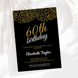 Invitation Élégante calligraphie or 60e anniversaire