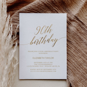 Invitation Élégante calligraphie or 90e anniversaire