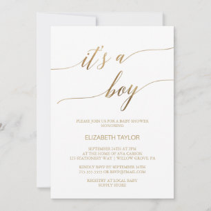 Invitation Élégante calligraphie Or C'est un Baby shower garç