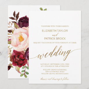 Invitation Élégante calligraphie Or Mariage d'emballage flo