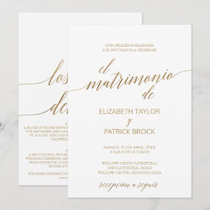Invitation Élégante calligraphie Or   Mariage Détails espagno