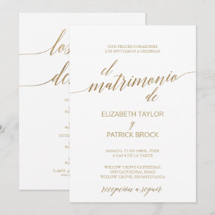 Invitation Élégante calligraphie Or   Mariage Détails espagno
