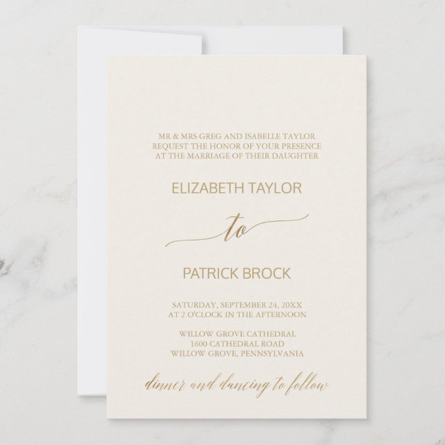 Invitation Élégante calligraphie Or | Mariage officiel ivoire (Devant)