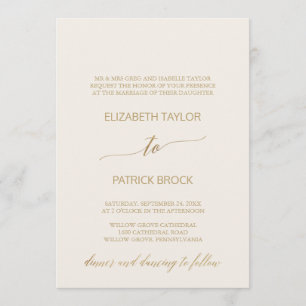 Invitation Élégante calligraphie Or   Mariage officiel ivoire