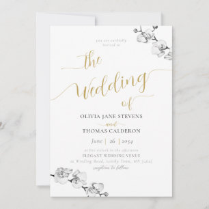 Invitation Élégante calligraphie or Mariage orchidée blanche