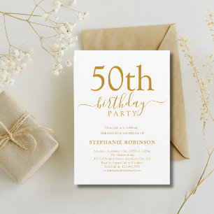Invitation Élégante calligraphie Or Moderne 50e anniversaire