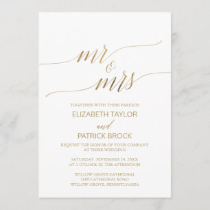 Invitation Élégante calligraphie Or Mr & Mrs Mariage