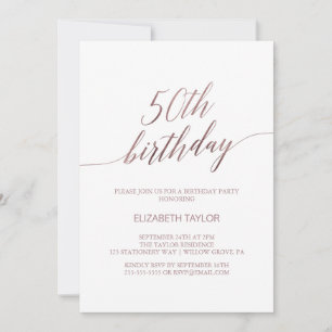 Invitation Élégante calligraphie or Rose 50e anniversaire