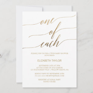 Invitation Élégante Calligraphie Or Un De Chaque Baby shower