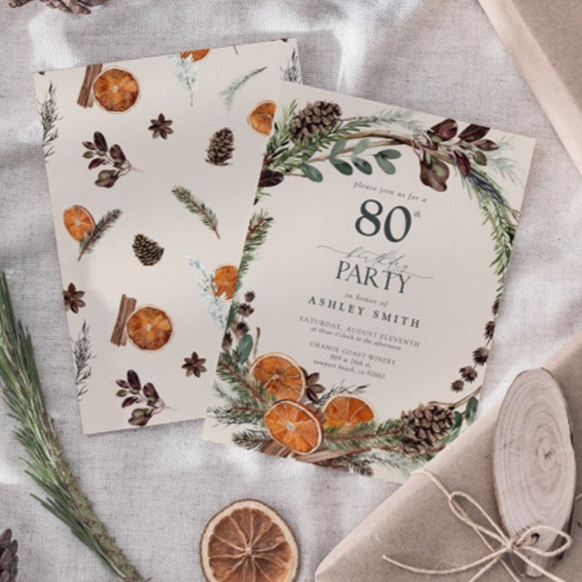 Invitation Élégante calligraphie orange rustique 80e annivers (Birthday Party Invitation!)