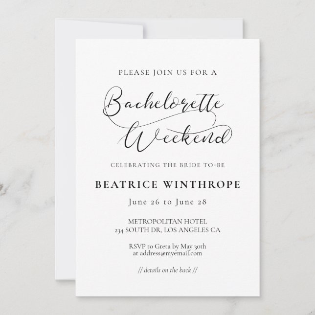 Invitation Elégante calligraphie romantique Bachelorette Week (Devant)