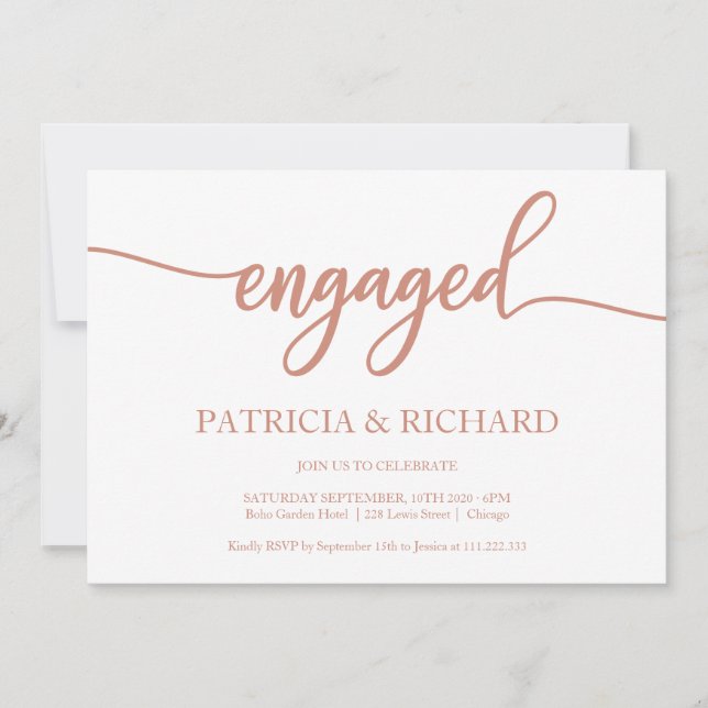 Invitation Élégante Calligraphie Rose Gold Engagement Party (Devant)