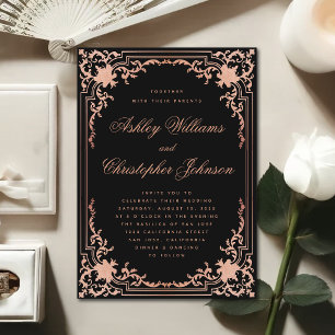 Invitation Élégante Calligraphie rose noire Vintage Mariage