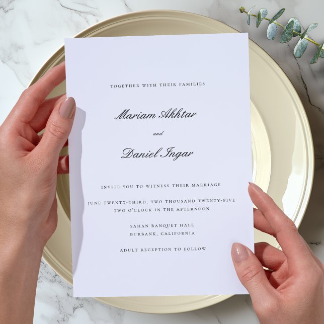 Invitation Élégante calligraphie Script simple Mariage blanc (Créateur téléchargé)