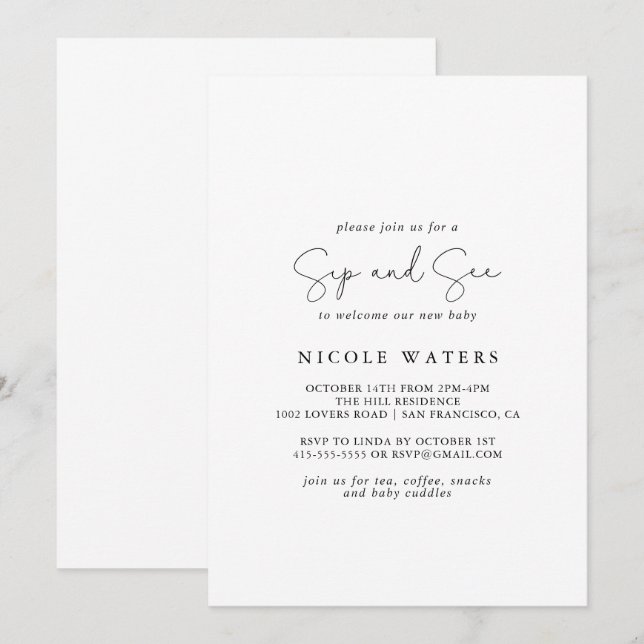 Invitation Élégante Calligraphie simple Sip et Voir (Devant / Derrière)