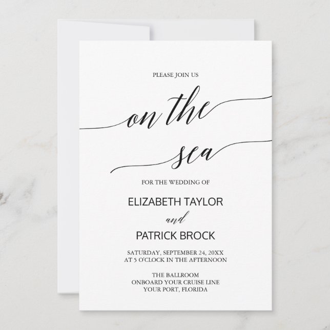 Invitation Élégante Calligraphie Sur Le Mariage Sea Cruise (Devant)