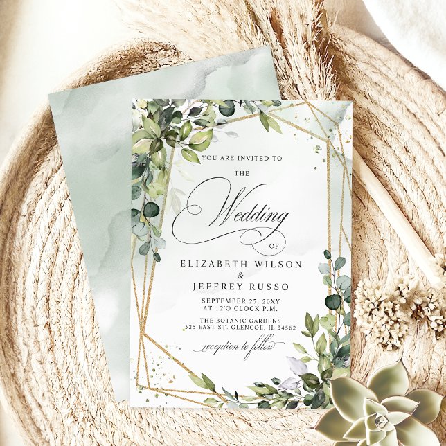 Invitation Élégante calligraphie Verdure Eucalyptus Mariage (Elegant Calligraphy Greenery Eucalyptus Wedding Invitation)
