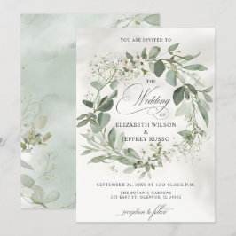 Invitation Élégante calligraphie Verdure Eucalyptus Mariage