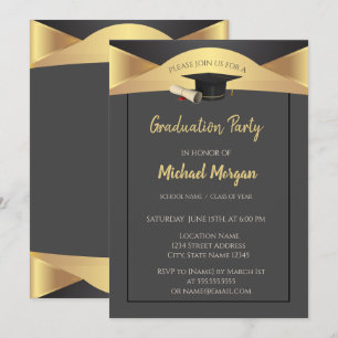 Invitation Élégante casquette de diplôme, Gold Graduation