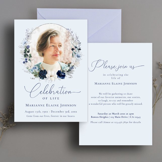 Invitation Elégante célébration de la vie Floral Photo Memori (Créateur téléchargé)