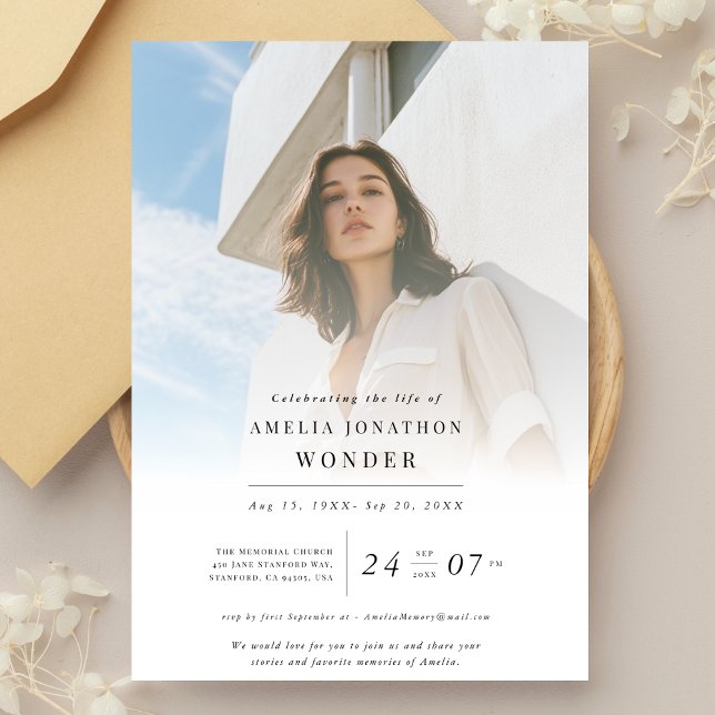 Invitation Élégante célébration de la vie Funéraire Photo (Créateur téléchargé)