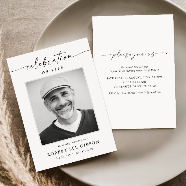 Invitation Elégante célébration de la vie Photo Funeral Memor (Créateur téléchargé)
