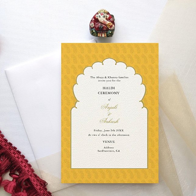 Invitation Élégante cérémonie de Haldi Arc Jaune mariage indi (Créateur téléchargé)