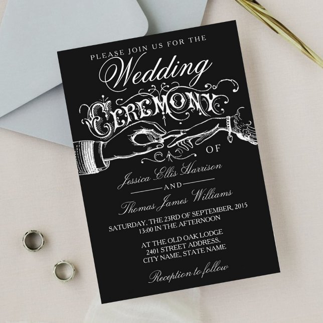 Invitation Élégante cérémonie de Mariage noir et blanc Invita (Créateur téléchargé)