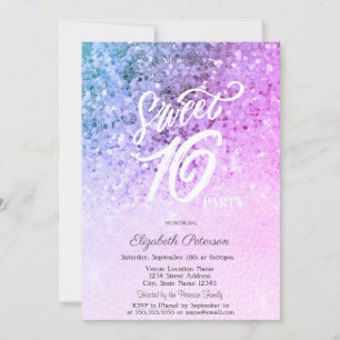 Invitation Élégante Chaîne Lumières Violet Séquins Sweet 16