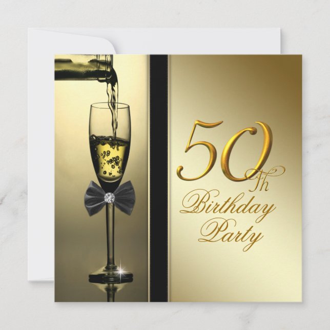 Invitation Elégante Champagne d'or 50e fête d'anniversaire (Devant)