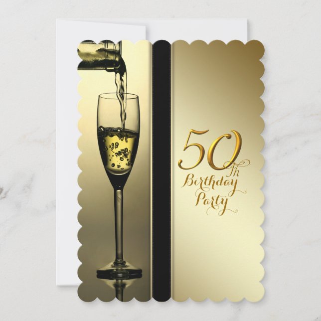 Invitation Elégante Champagne d'or 50e fête d'anniversaire (Devant)