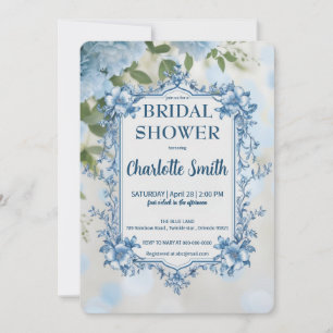 Invitation Élégante chaudière à fleurs bleues douche nuptiale
