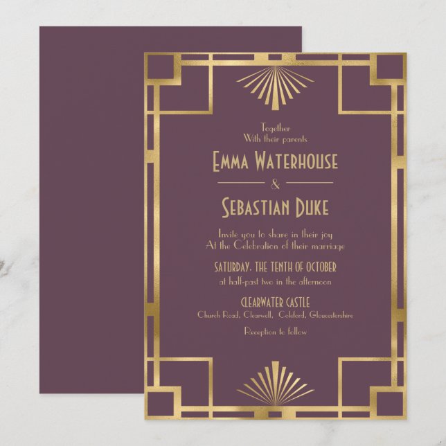 Invitation Élégante chic great art deco wedding invita (Devant / Derrière)