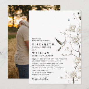 Invitation Élégante Chinoiserie blanche Mariage floral photo