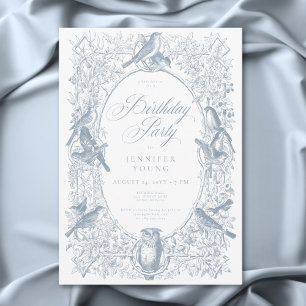 Invitation Elégante Chinoiserie Bleue Nature & Oiseaux Annive