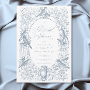 Invitation Elégante Chinoiserie Bleue Nature & Oiseaux Douche