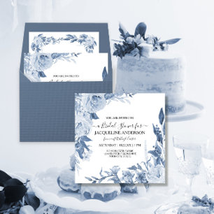Invitation Élégante Chinoiserie Floral Blue Fête des mariées