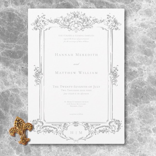 Invitation Élégante Chinoiserie gris clair Cherub Mariage (Elegant Light Gray Chinoiserie Cherub Wedding Invitation)