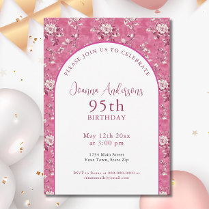 Invitation Elégante Chinoiserie rose 95e fête d'anniversaire