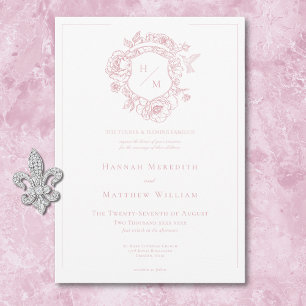 Invitation Élégante Chinoiserie rose Mariage d'oiseaux et de 